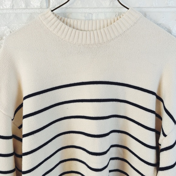 Zara Cream and Black Crew Neck Sweater with Nautical Stripes - Picture 2 of 5